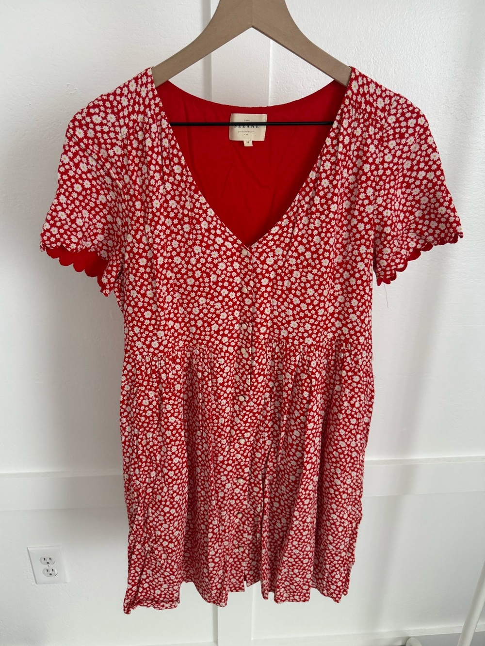 Sezane Valou Mini Dress Red Daisy Floral
